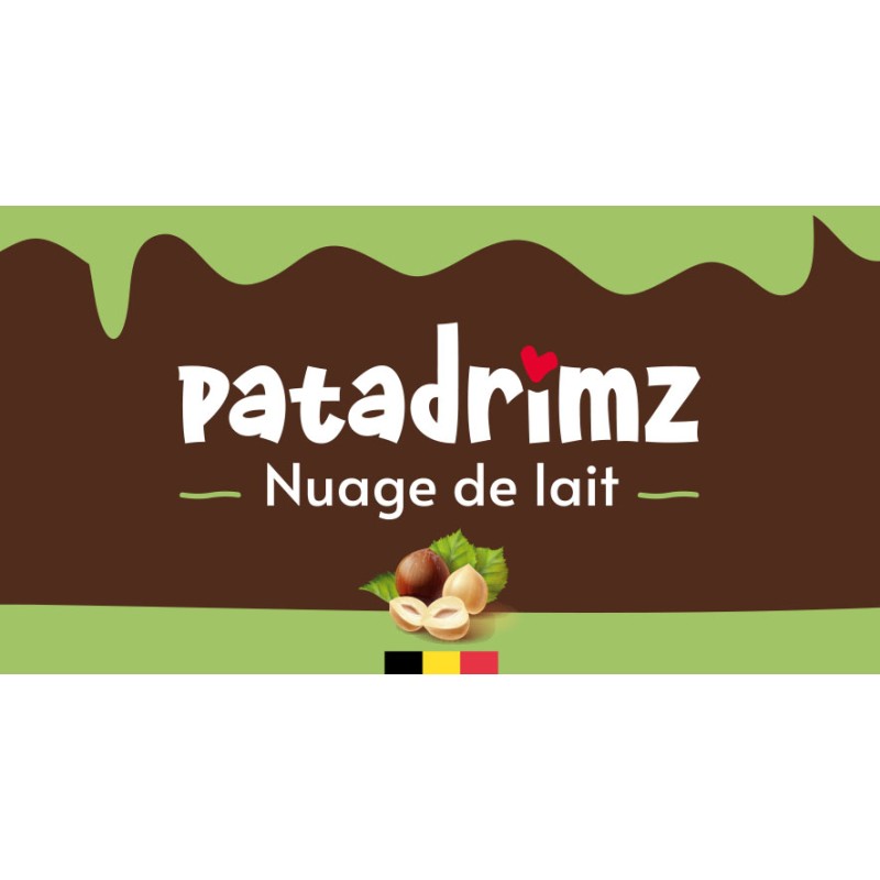 Face avant étiquette Patadrimz Nuage de lait, pâte à tartiner bio noisette chocolat au lait